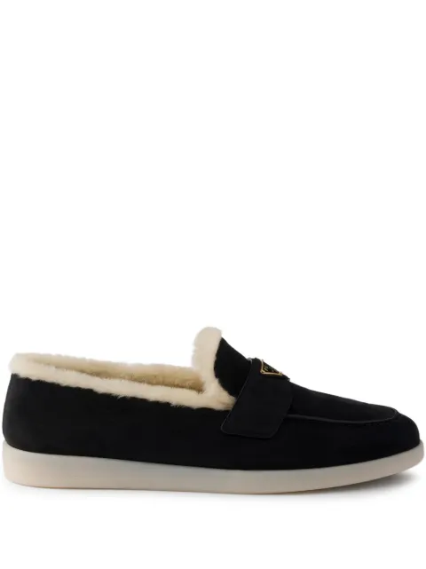 Prada triangle-logo shearling loafers