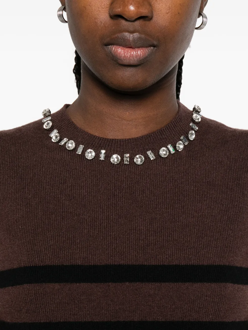 Ermanno Firenze Embellished Striped Top In Brown