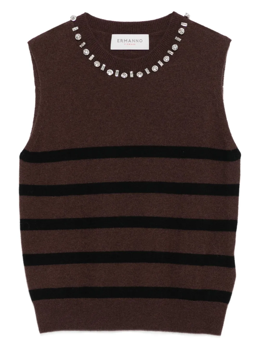 Ermanno Firenze Embellished Striped Top In Brown