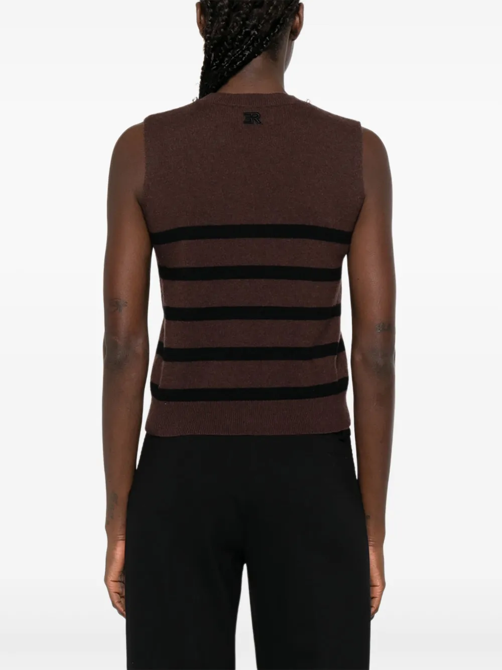 Ermanno Firenze Embellished Striped Top In Brown