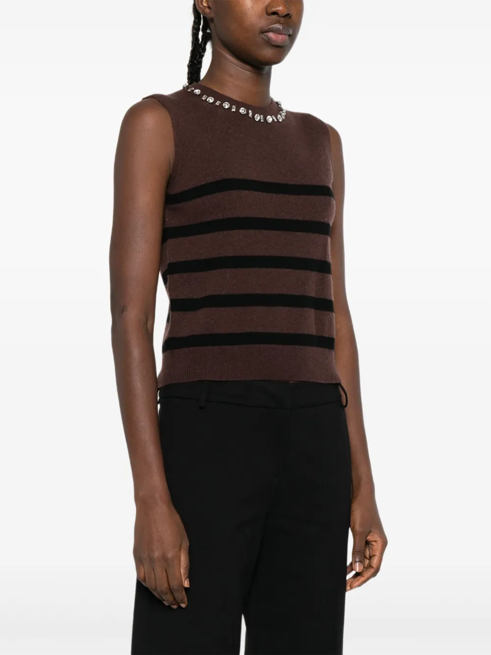 Ermanno Firenze Embellished Striped Top In Brown