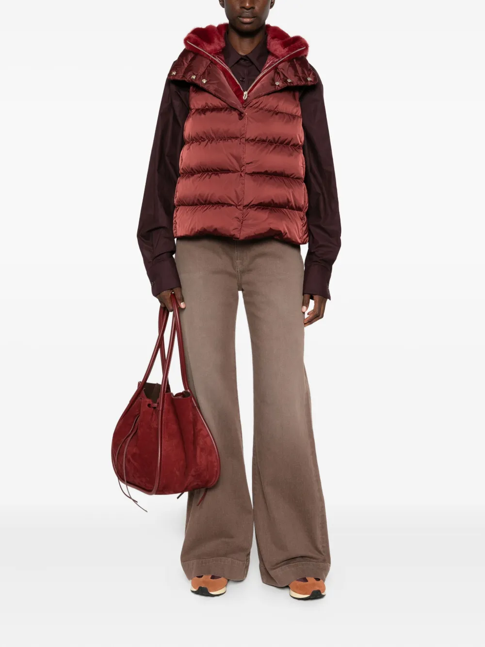Herno Gilet met afwerking van bont Rood
