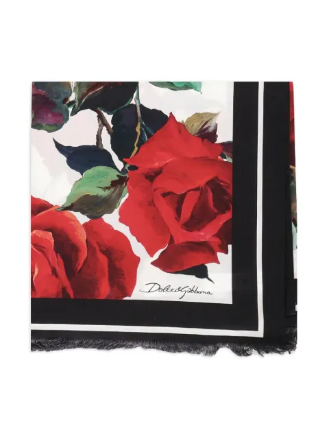 Dolce & Gabbana rose-print fringed cover-up scarf