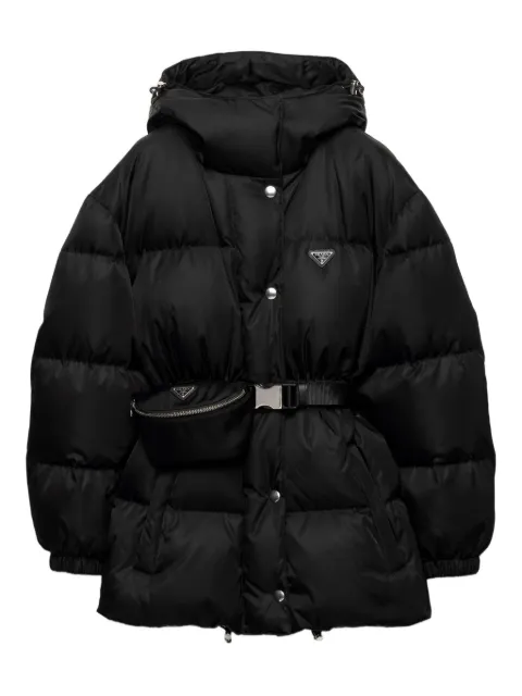 Prada hooded belted down jacket