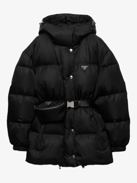 Prada hooded belted down jacket