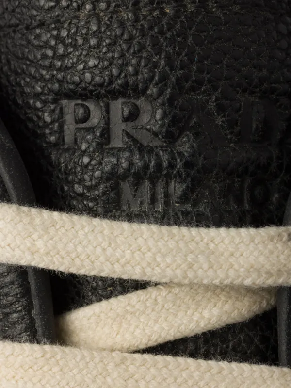 Prada aged-effect lace-up low-top Sneakers | Black | FARFETCH display picture 1
