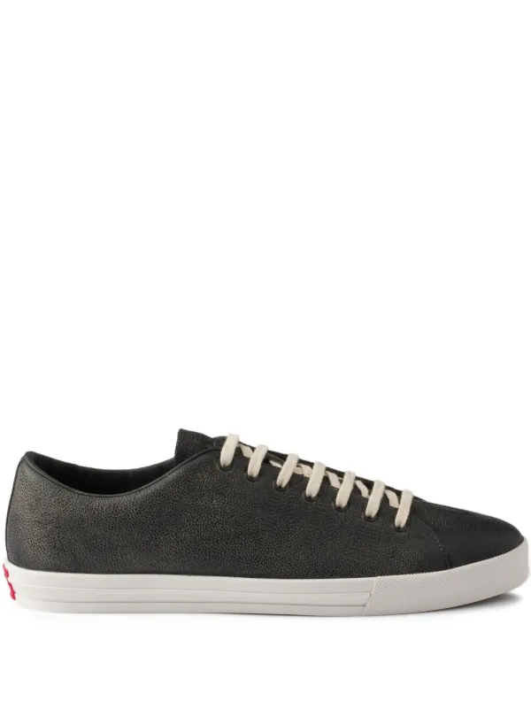 Prada Aged-effect Lace-up Low-top Sneakers in Black