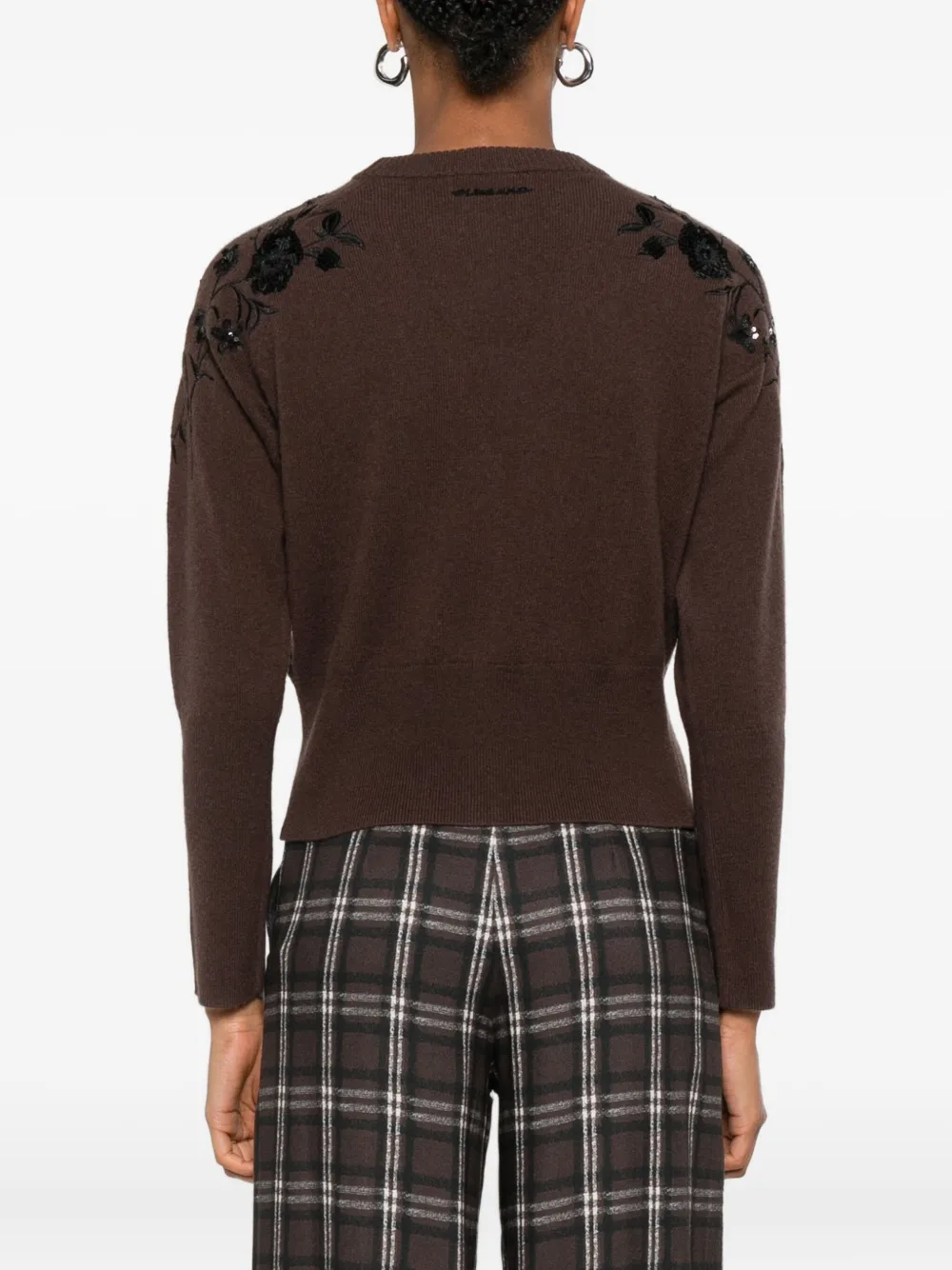 Ermanno Firenze Floral-embroidered Wool Cardigan In Brown