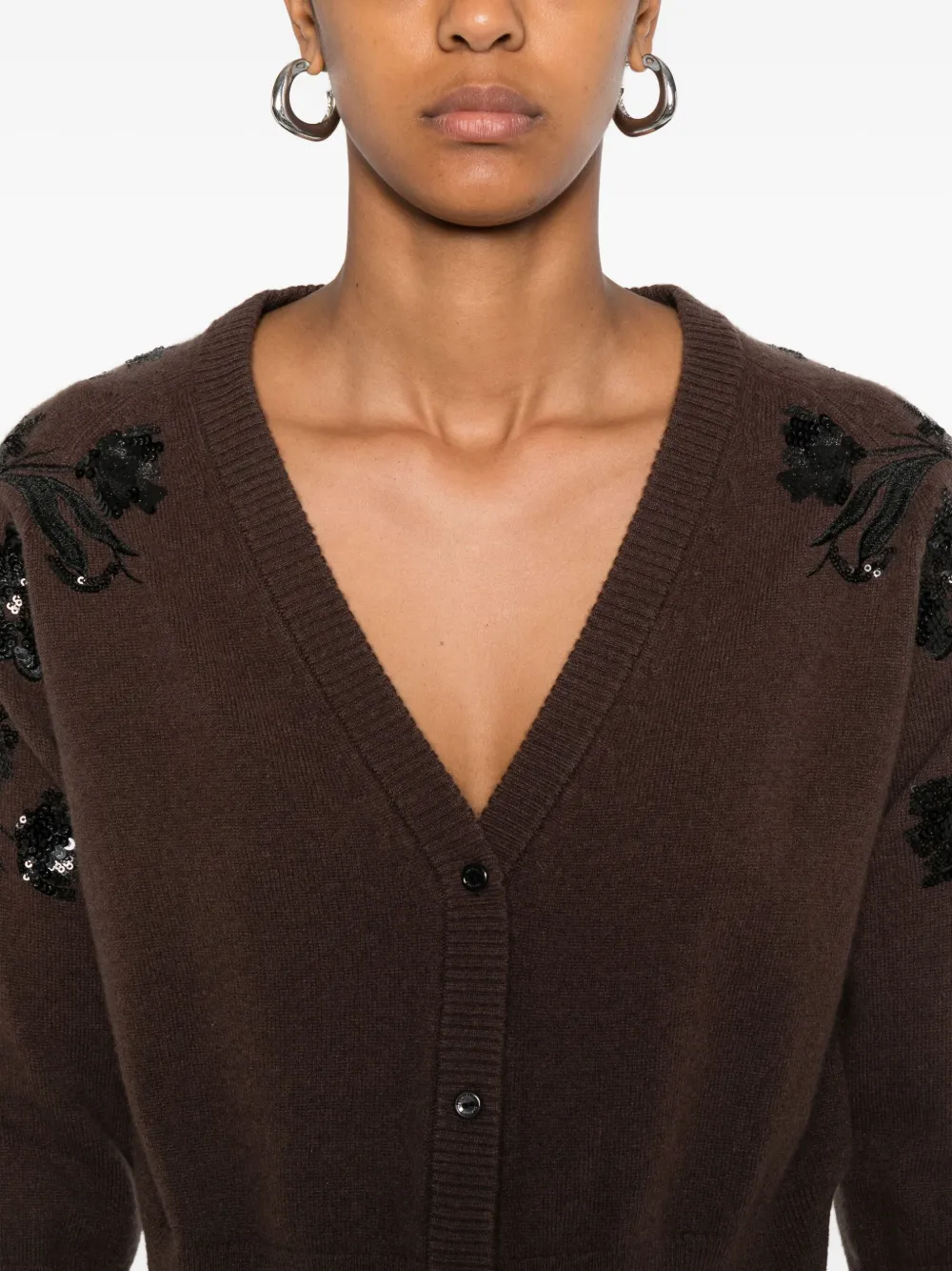 Ermanno Firenze Floral-embroidered Wool Cardigan In Brown