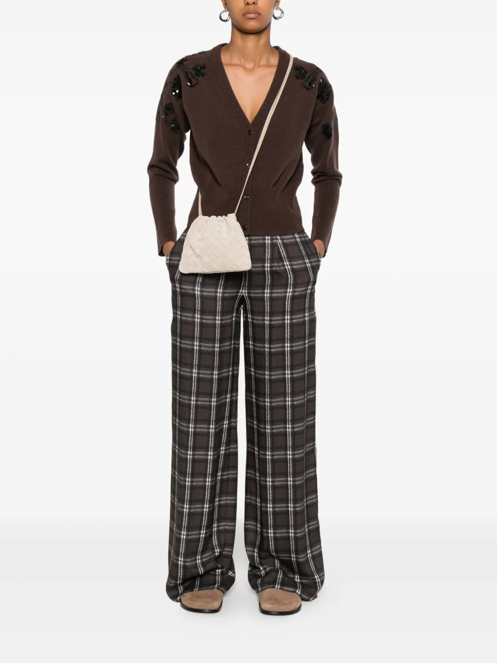 Ermanno Firenze Floral-embroidered Wool Cardigan In Brown