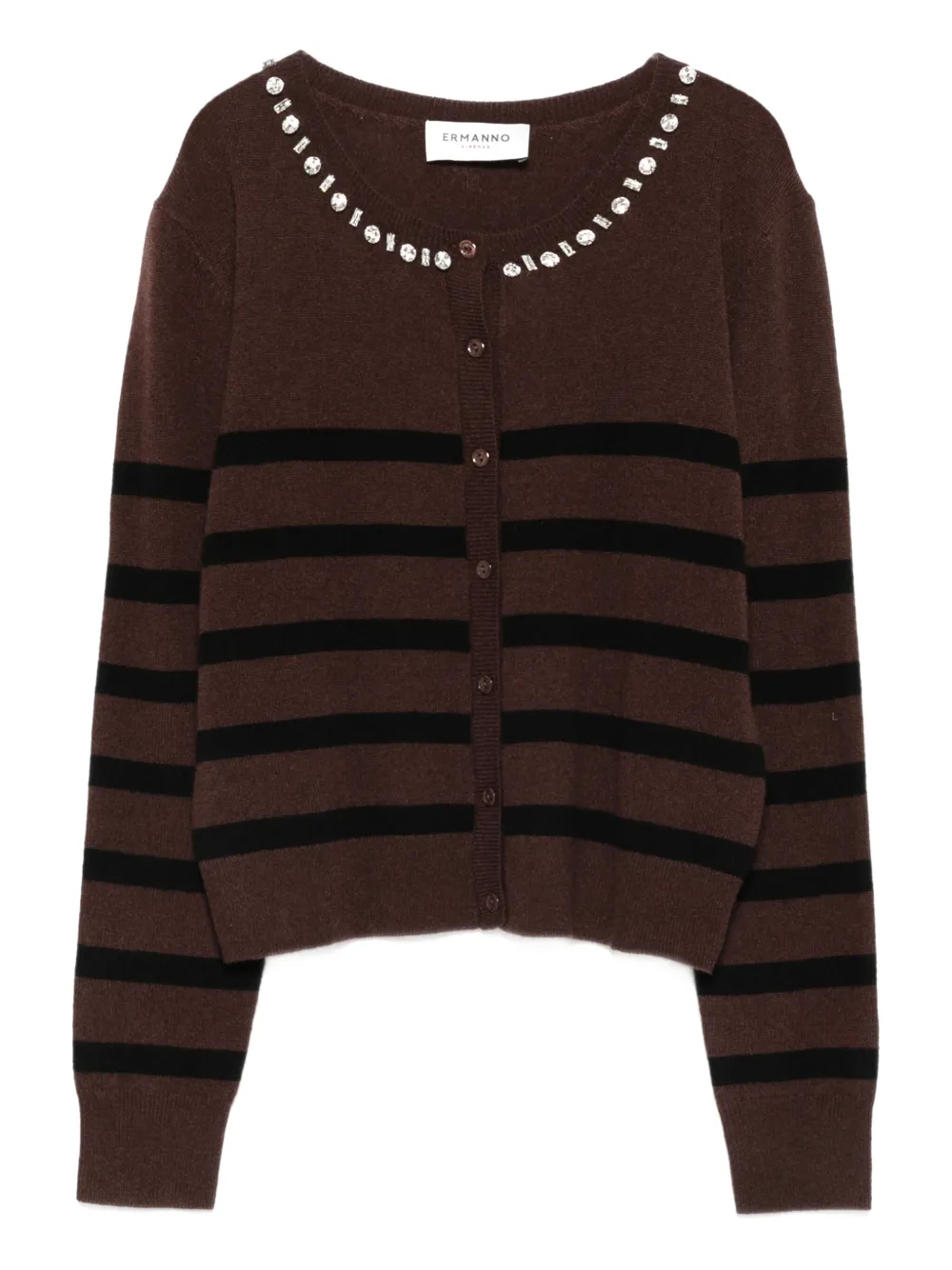 striped-pattern crystal-embellishment cardigan
