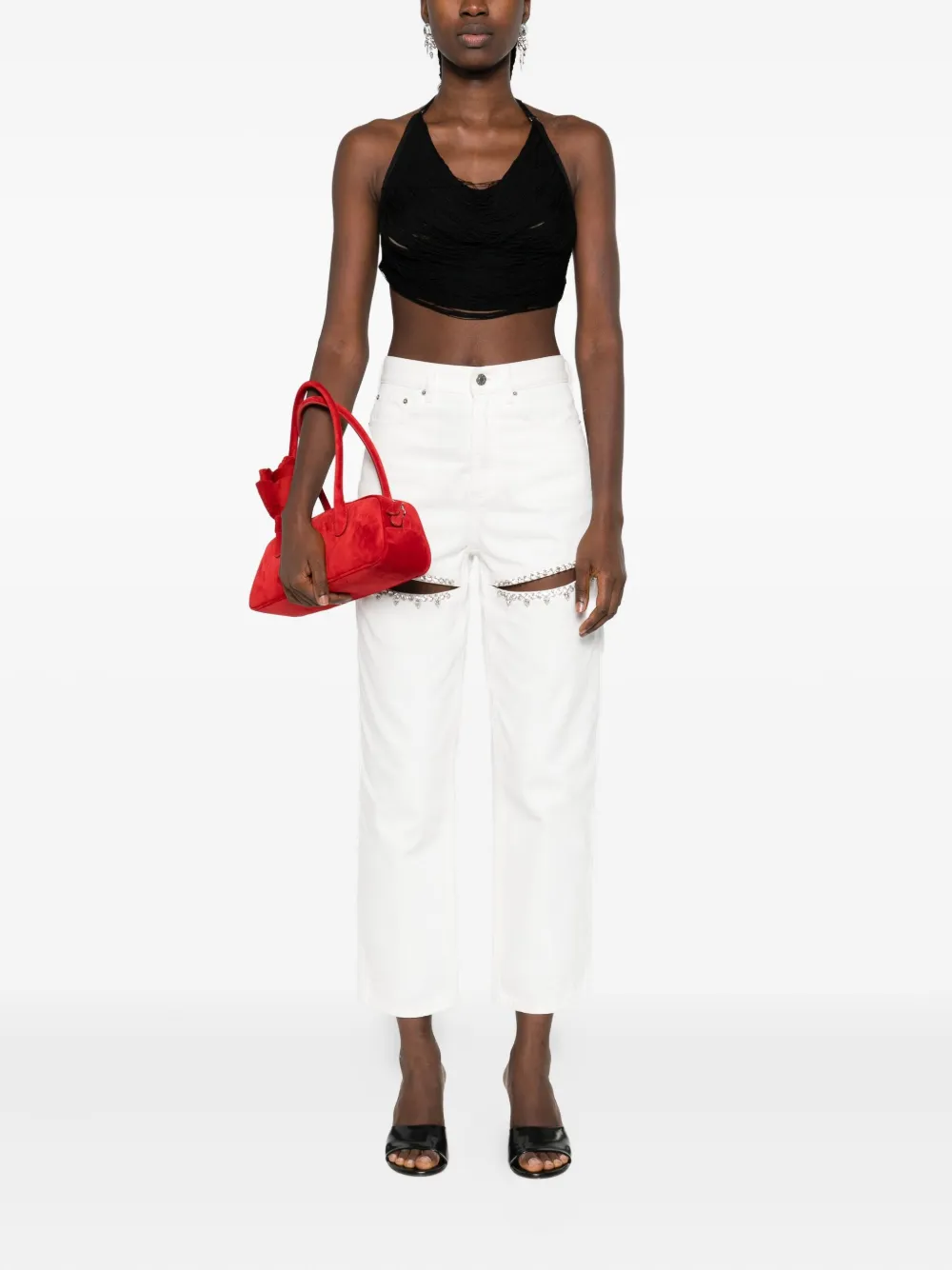 AREA crystal-embellished cut-out jeans - Wit