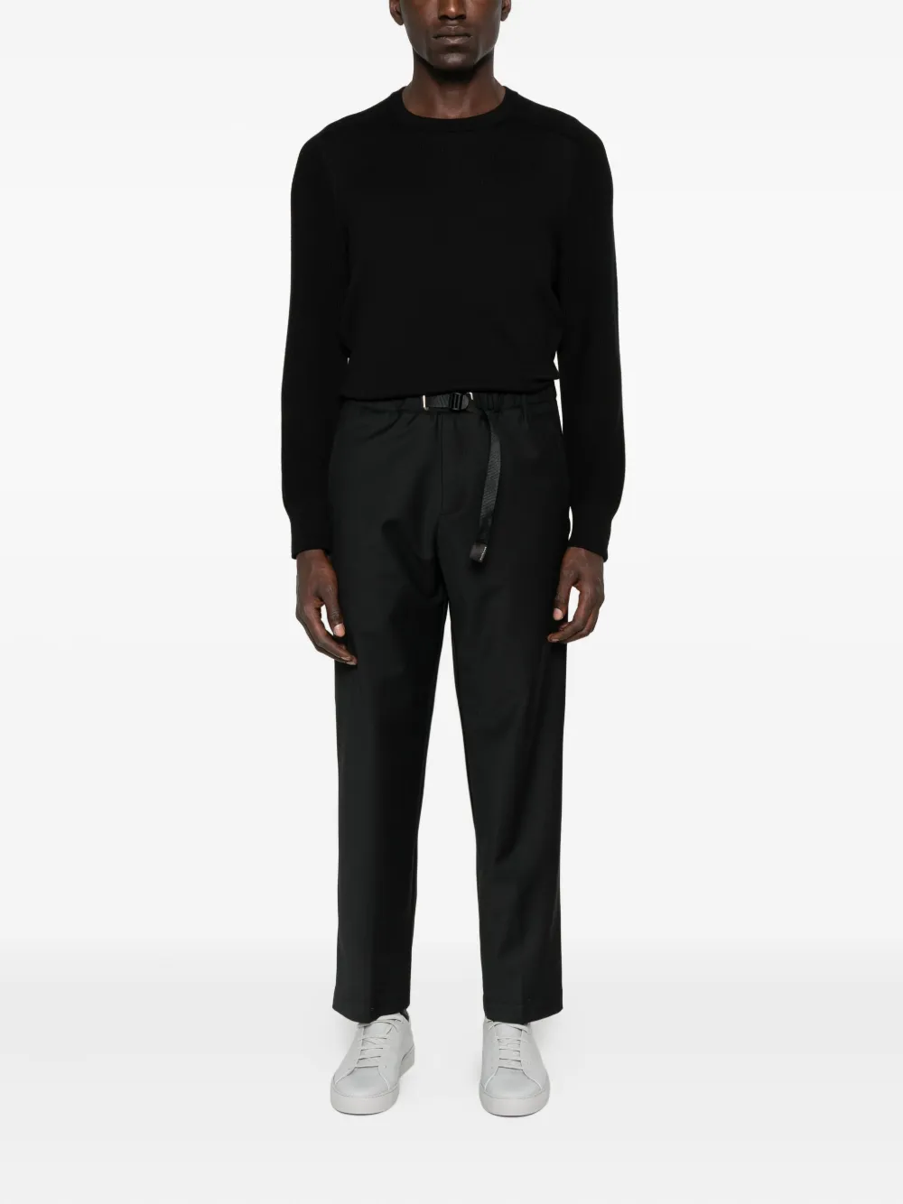 White Sand elastic-waistband buckled straight-leg trousers - Zwart