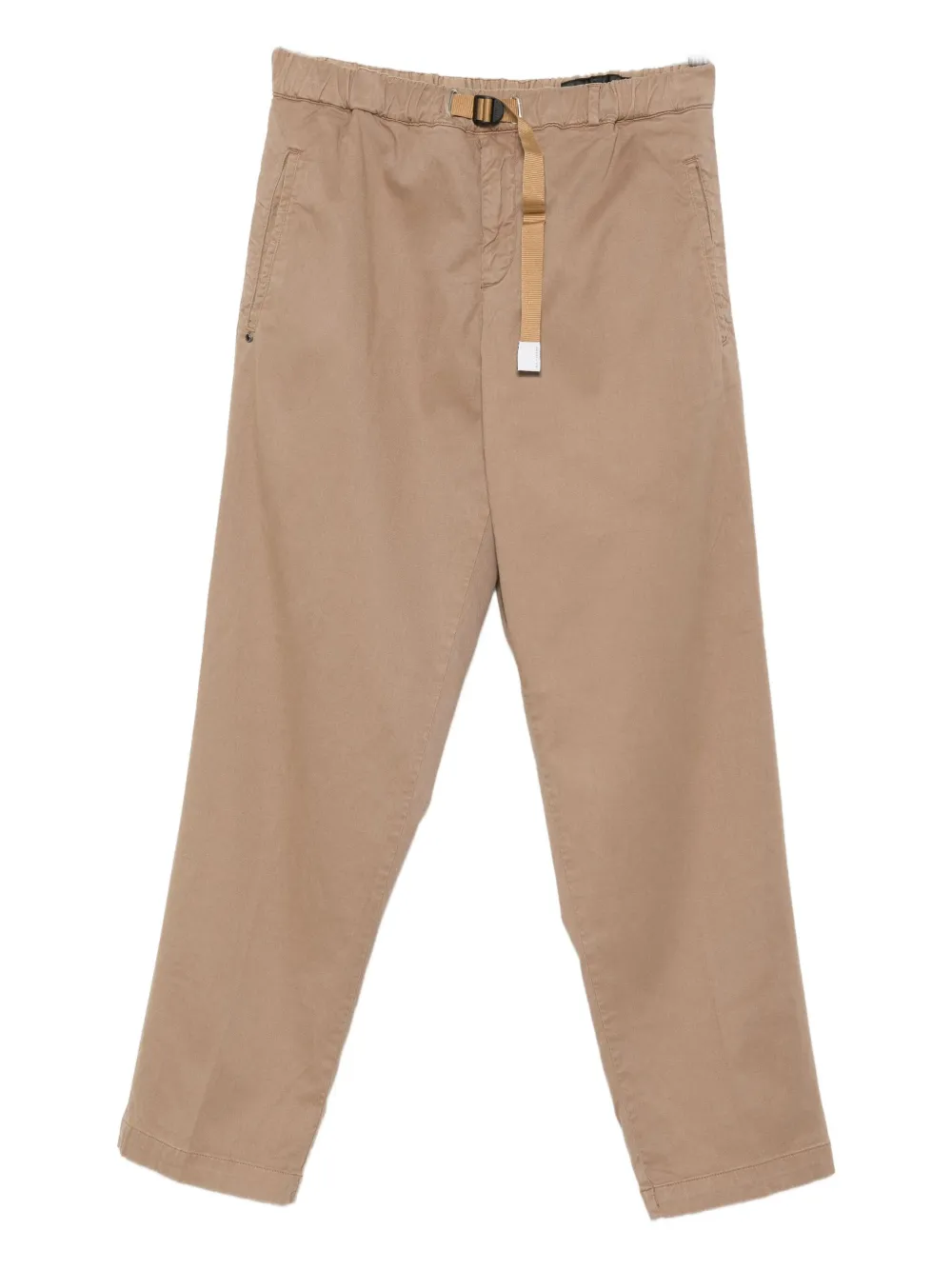 White Sand Brown Trousers In Cotton With Beige Belt And Elastic In Brown