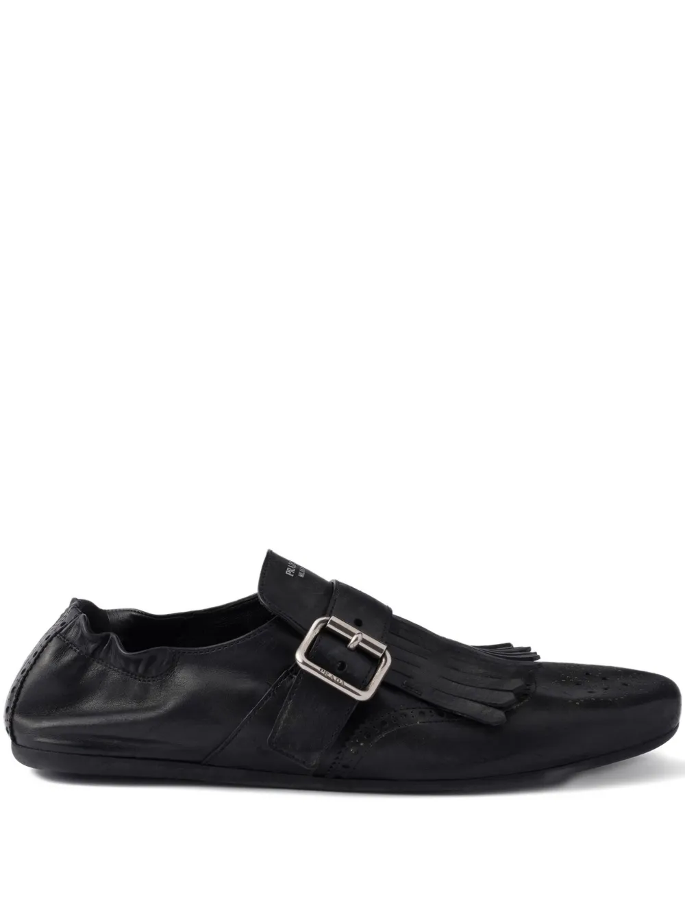 Prada buckle-strap fringe-detail leather loafers F0002 Black