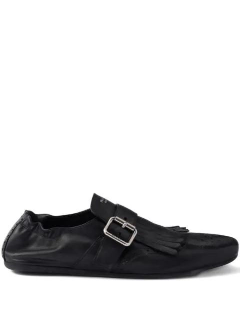Prada buckle-strap fringe-detail leather loafers