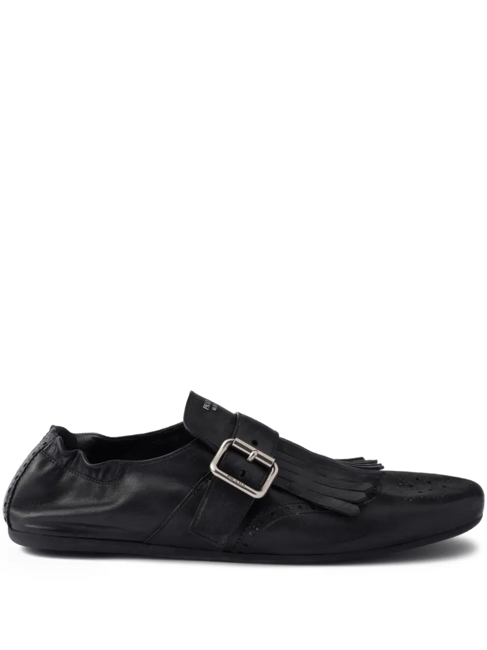 Prada buckle-strap fringe-detail leather loafers F0002 Black