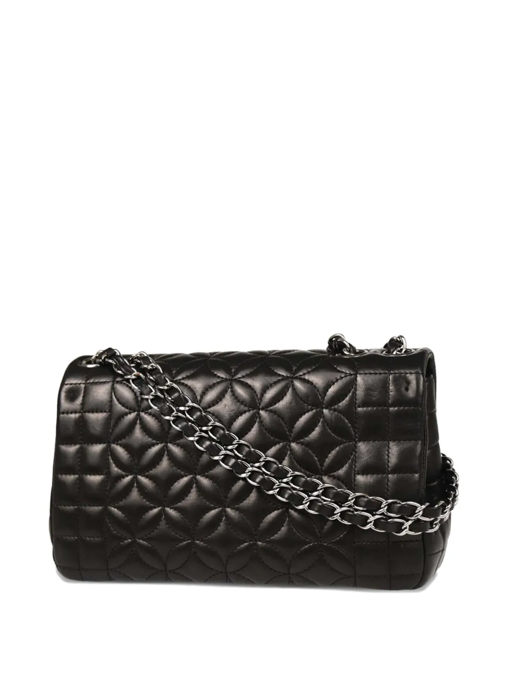 Pre-owned Chanel 2006 Choco Bar Flower-stitch Lambskin Shoulder Bag In Black