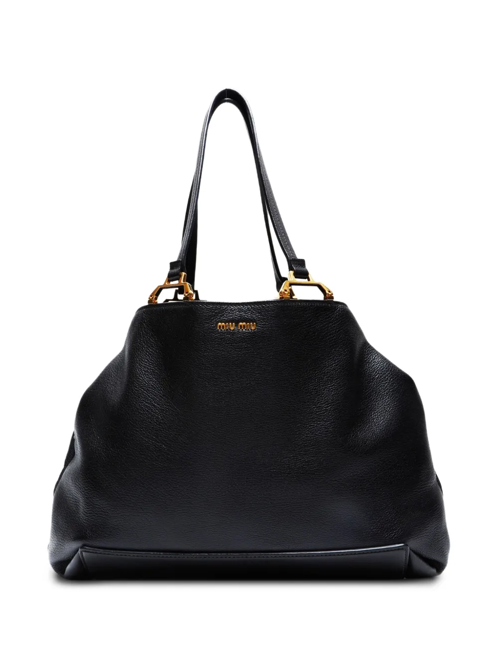 Pre-owned Miu Miu 2010s Leather Logo-lettering Shoulder Bag In Black
