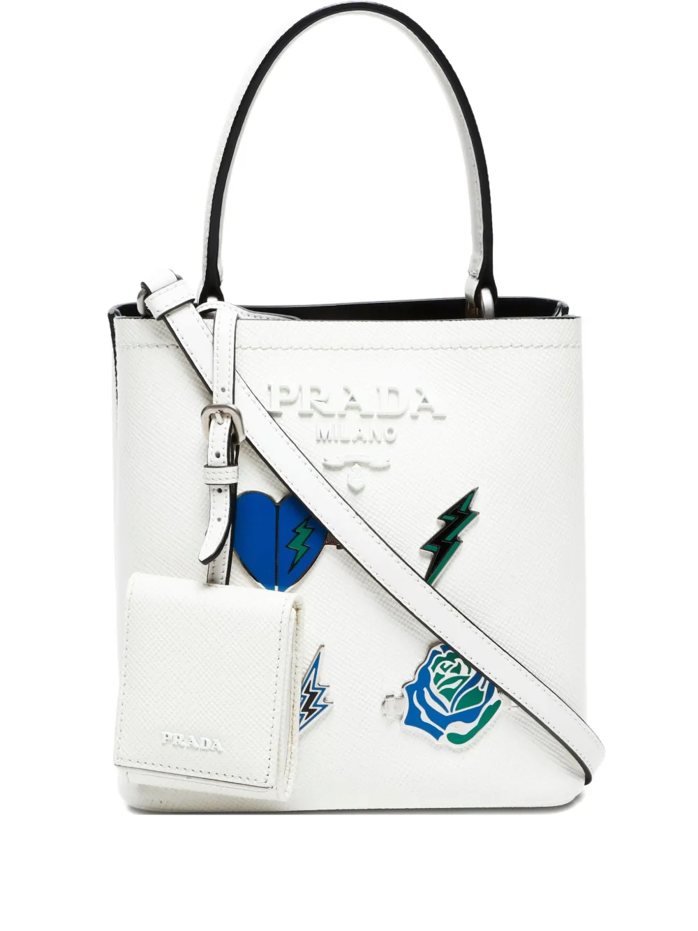 Pre-owned Prada 2020-2024s Charm-embellished Shoulder Bag In White