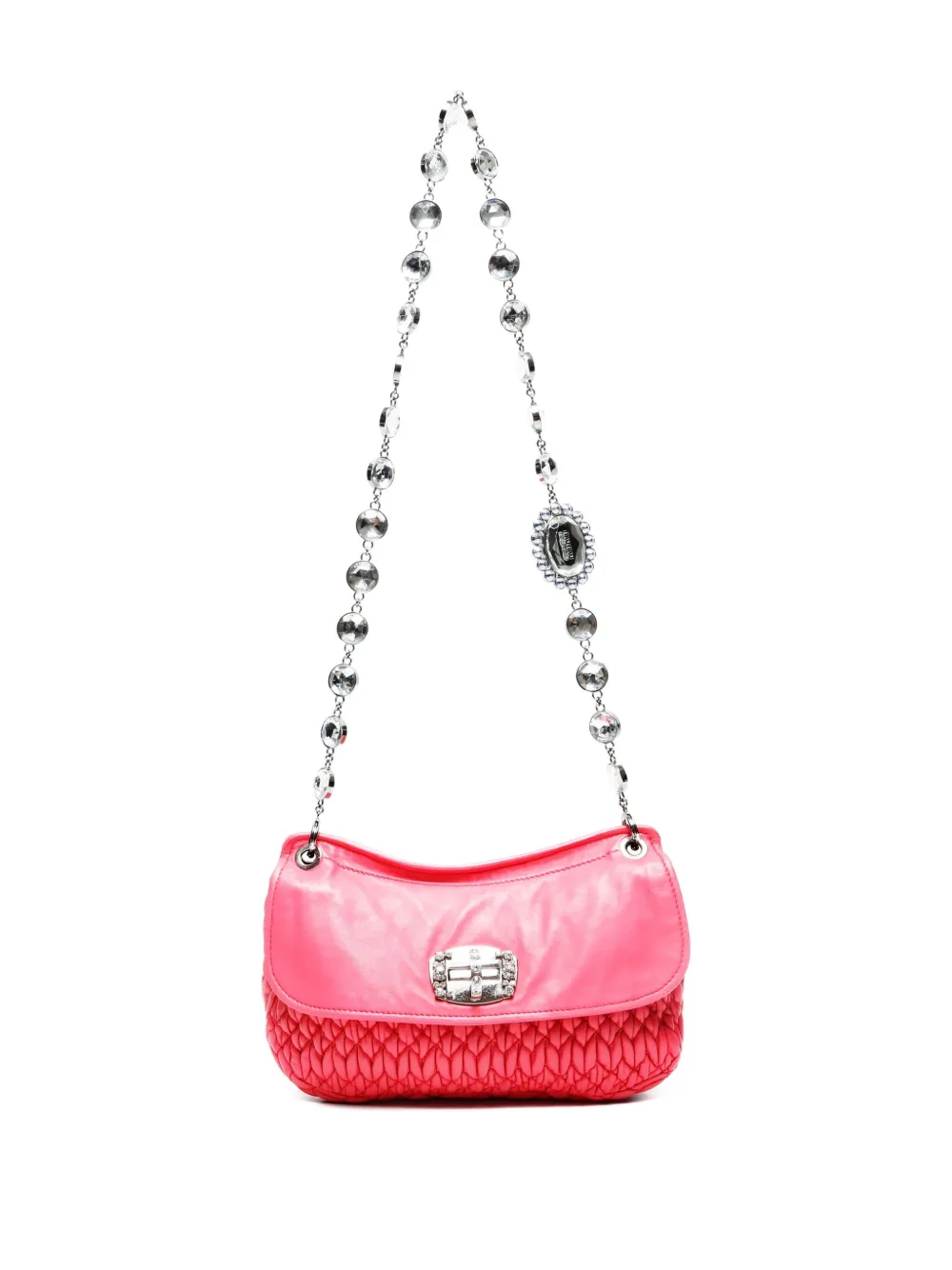 Pre-owned Miu Miu 2010-2020s Matelassé Crystal-detail Shoulder Bag In Pink