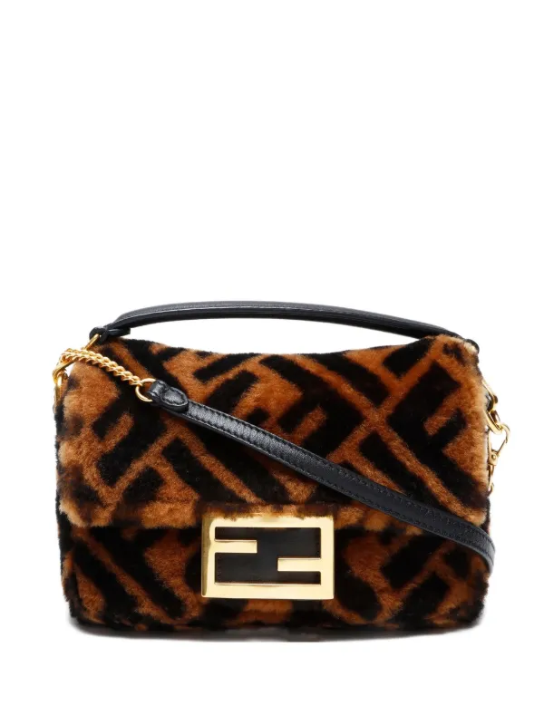 Fendi Pre-Owned 2020s Mini Baguette Sheepskin Shoulder Bag Brown