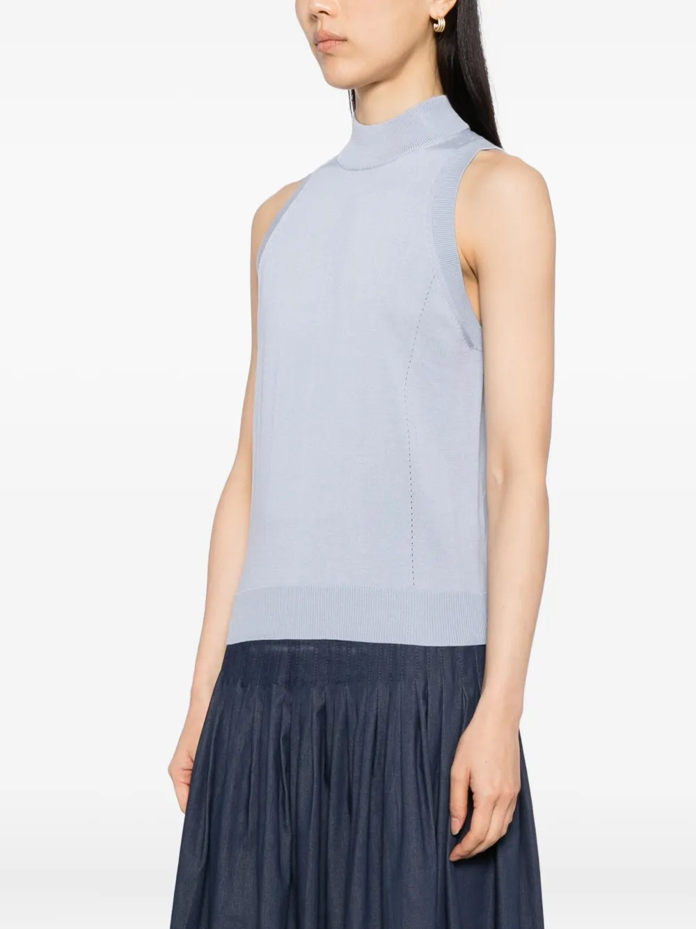Carolina Herrera Mock Neck Sleeveless Top In Blue