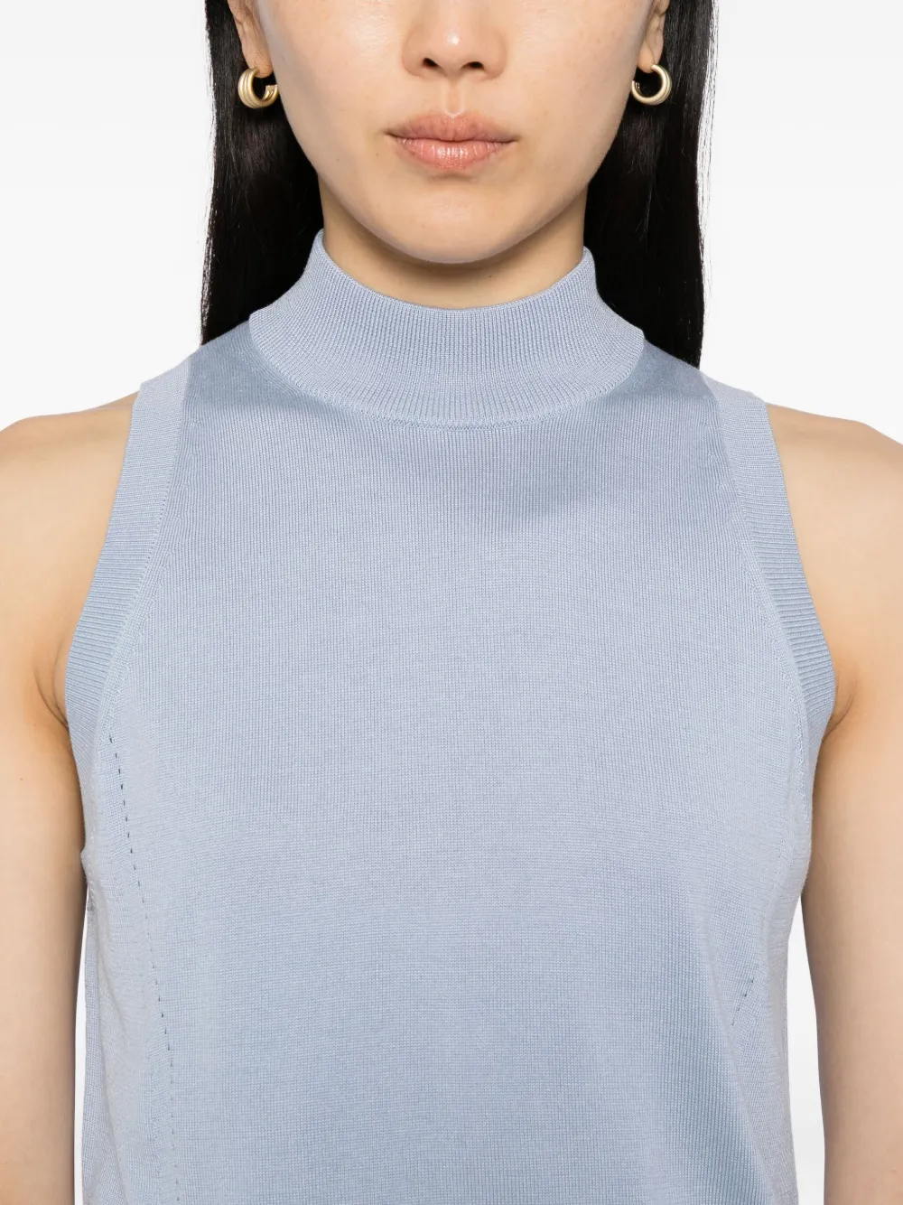 Carolina Herrera Mock Neck Sleeveless Top In Blue