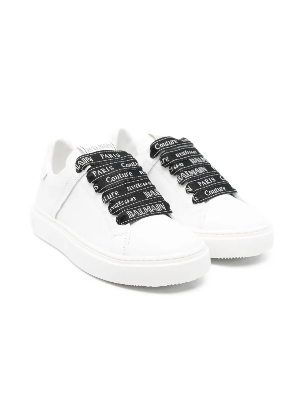 Balmain Kids logo-laces leather sneakers White