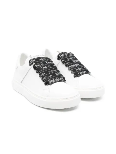 Balmain Kids logo-laces leather sneakers