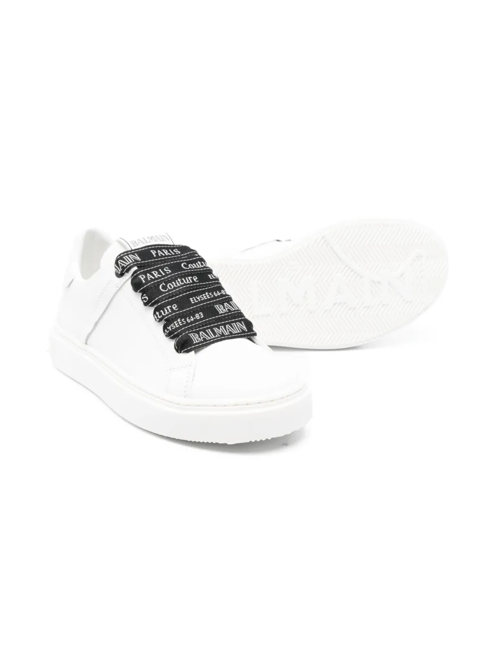 Balmain Kids logo-laces leather sneakers - Wit