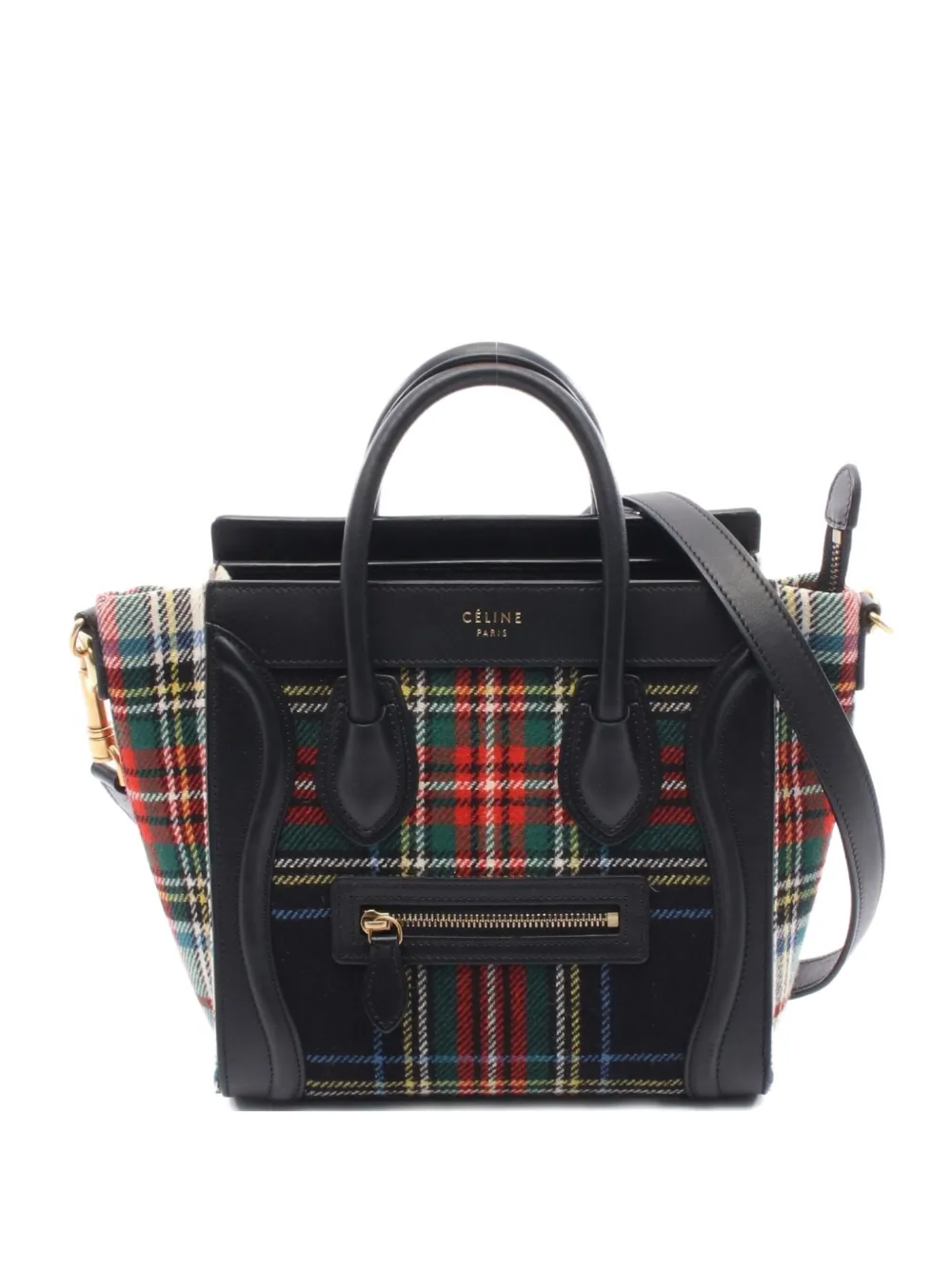 Pre-owned Celine 2010s Nano Plaid Leather Handbag In Black