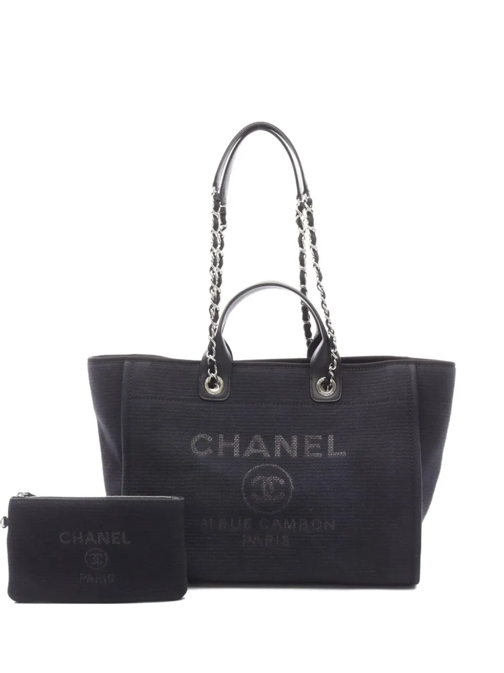 Pre-owned Chanel 2021s Deauville Mm Chain Tote Bag In Black