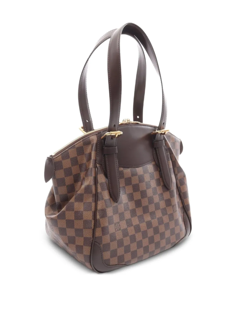 Pre-owned Louis Vuitton 2010 Verona Damier Ebene Leather Shoulder Bag In Brown