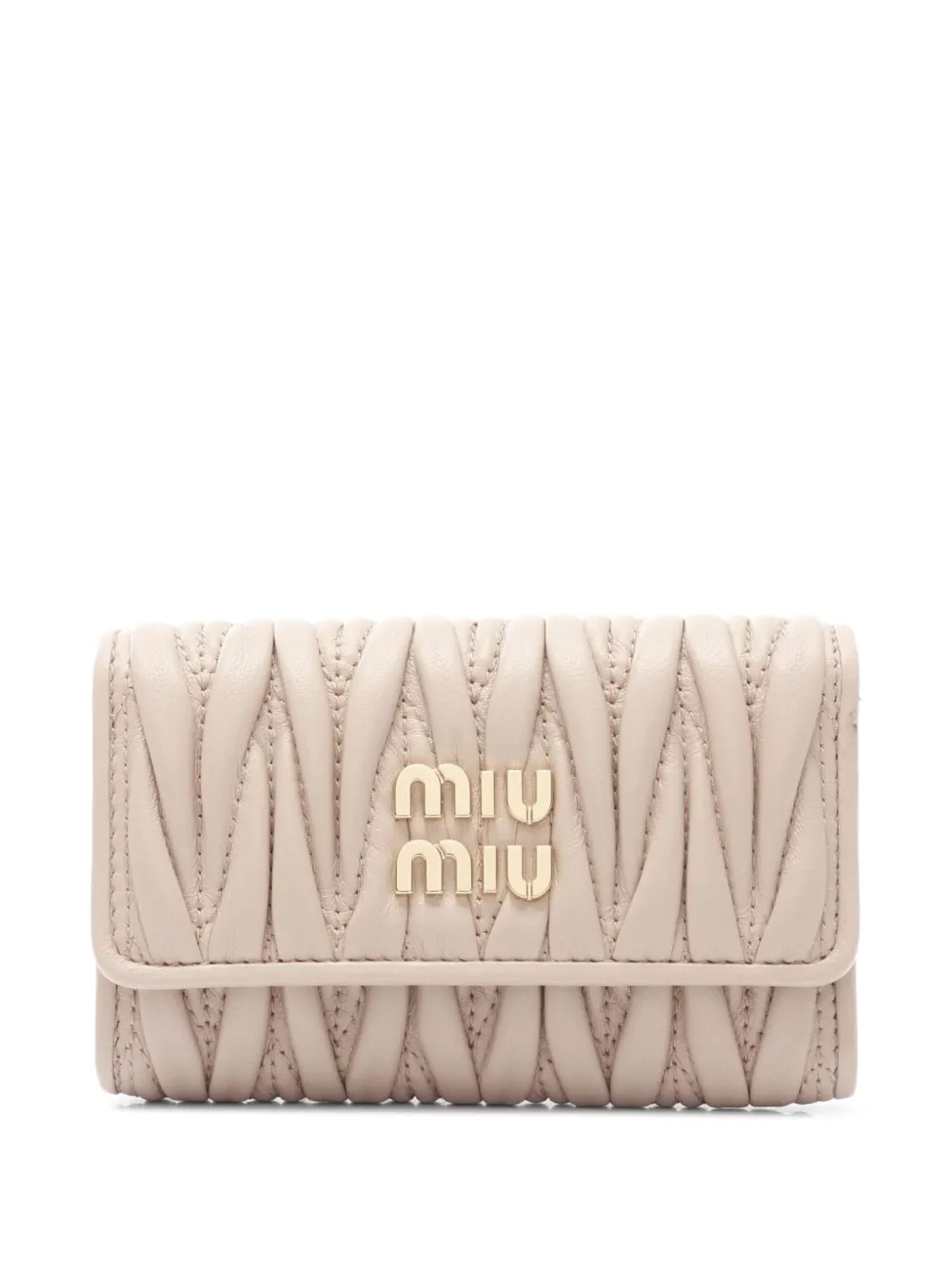 Pre-owned Miu Miu 2020s Matelasse Leather Key Case In Neutral
