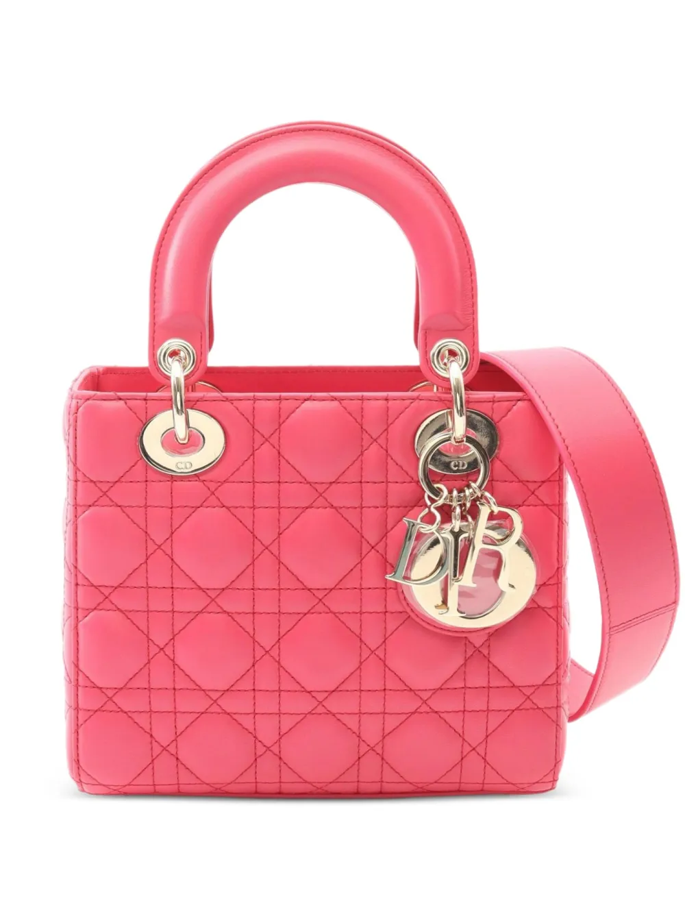 2010s small Lady Dior two-way Cannage leather handbag