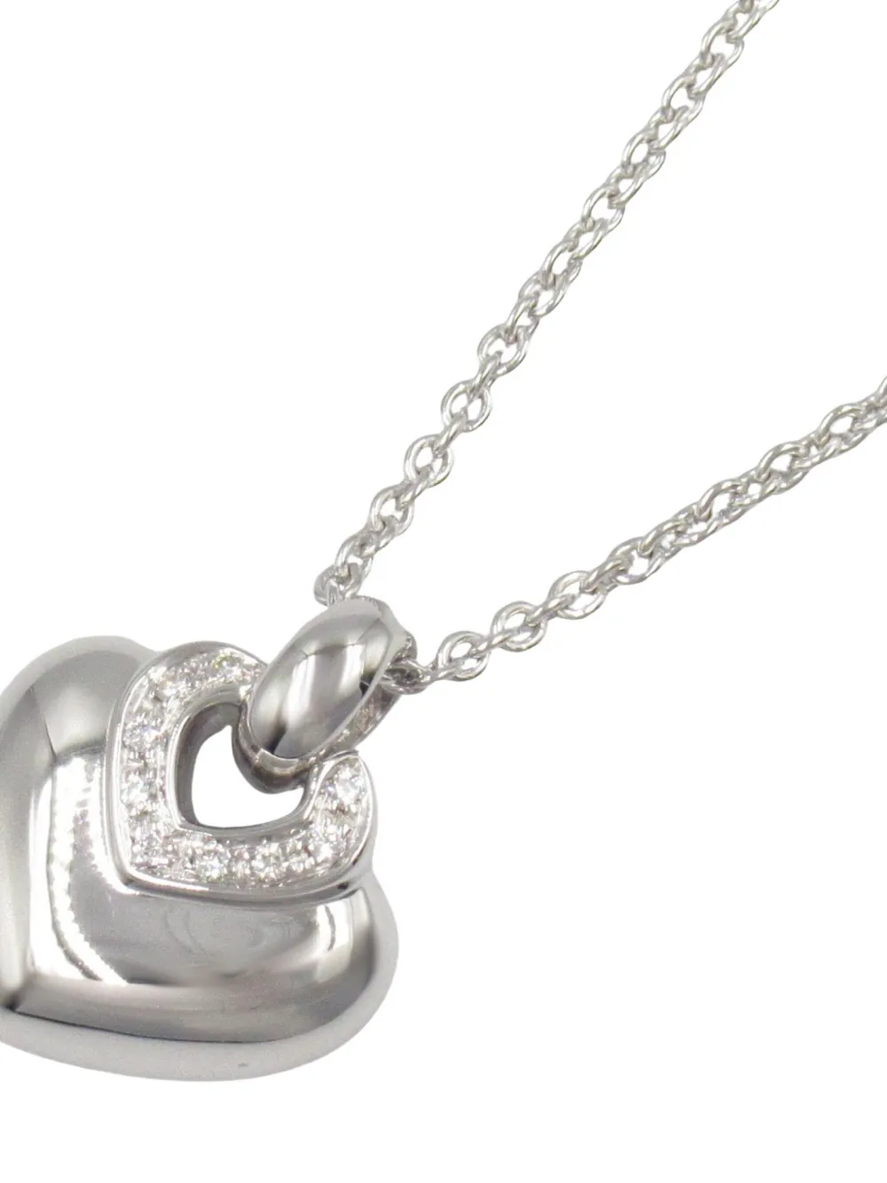 Pre-owned Bvlgari 18k White Gold Diamond Heart Necklace In Silver