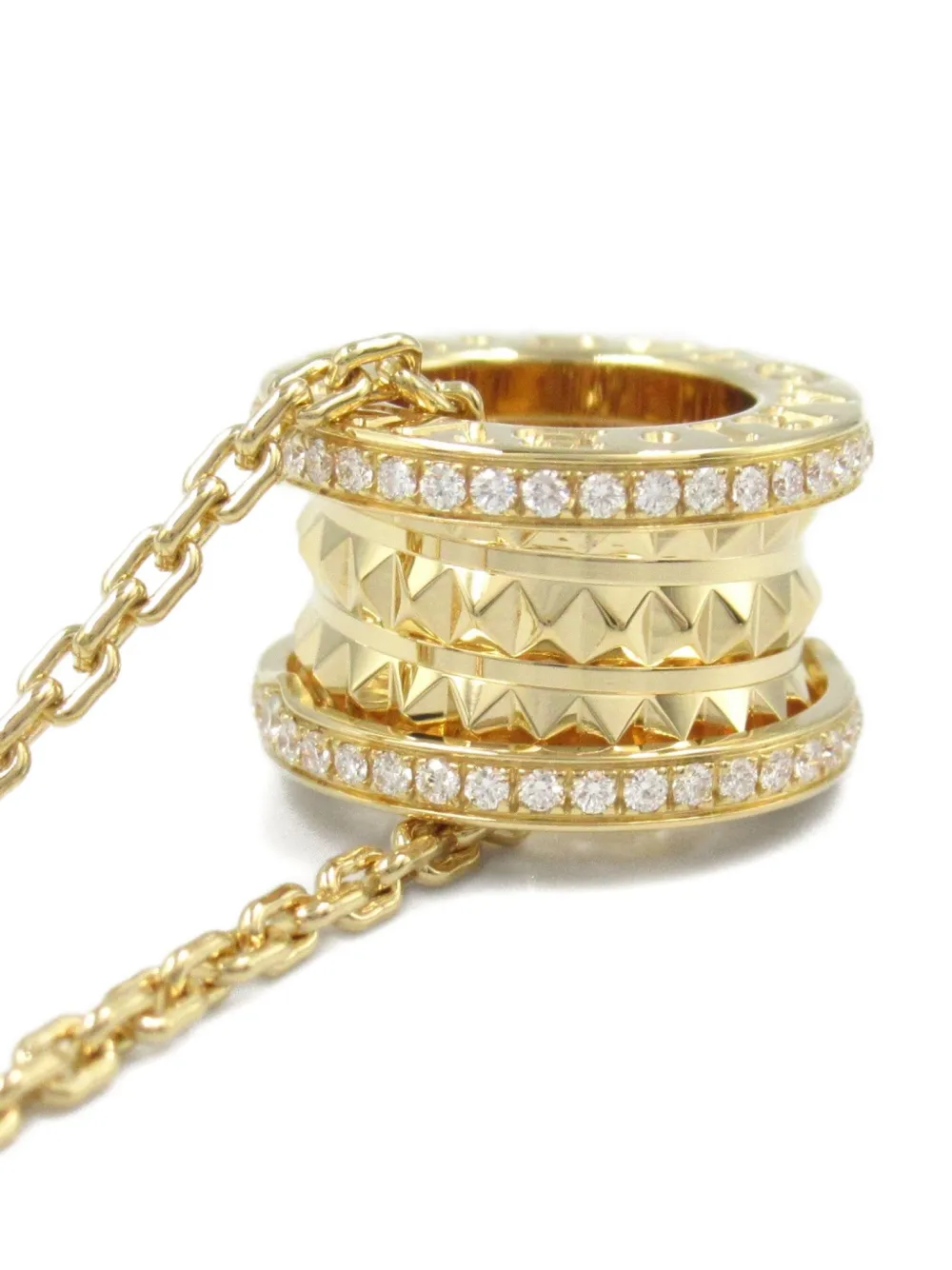 Pre-owned Bvlgari 2010s 18k Yellow Gold B.zero1 Lock Diamond Necklace
