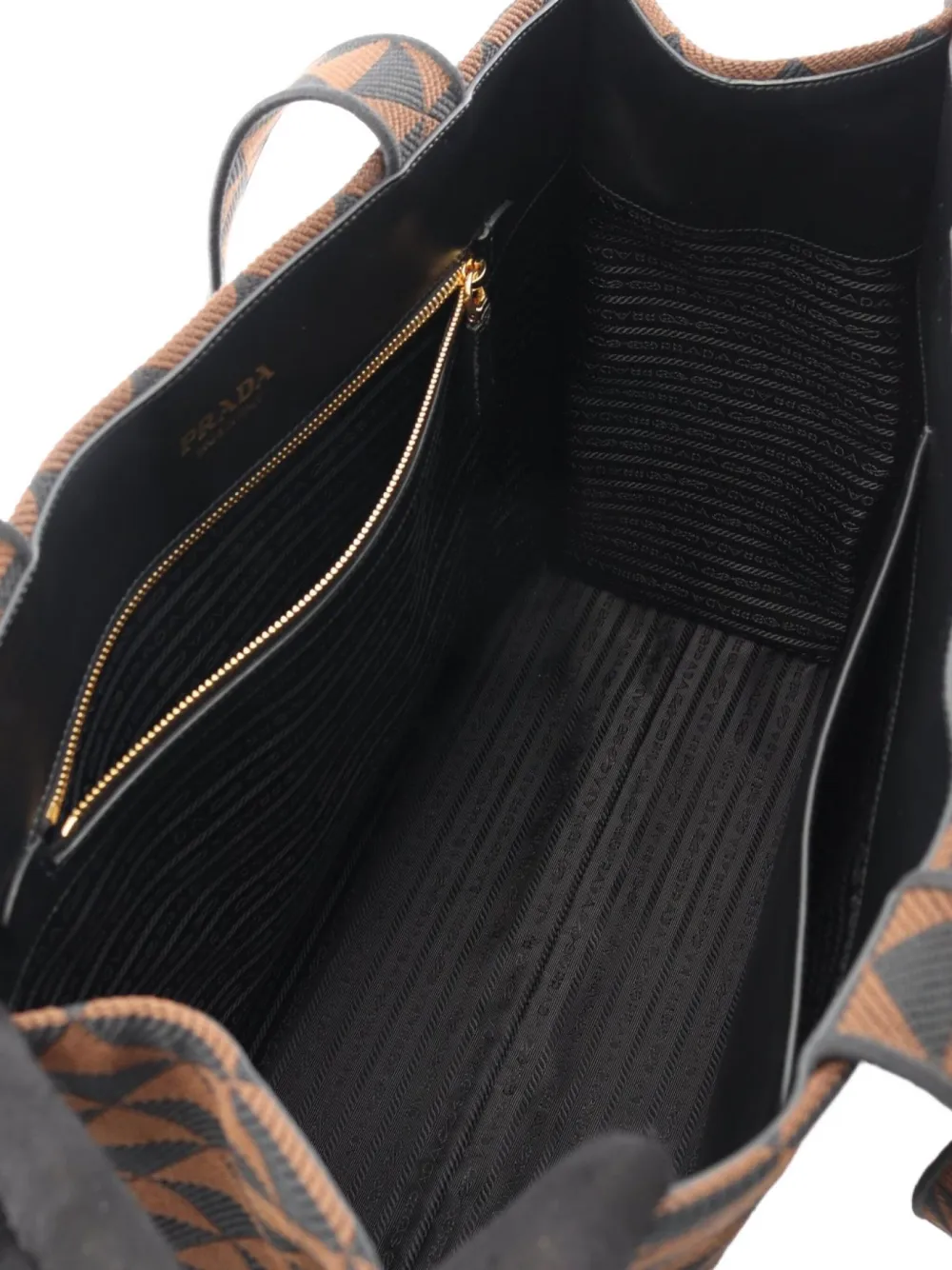 Pre-owned Prada 2020 Large Triangle-pattern Tote Bag In Brown