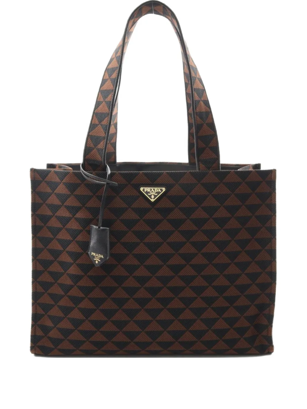 Pre-owned Prada 2020 Large Triangle-pattern Tote Bag In Brown