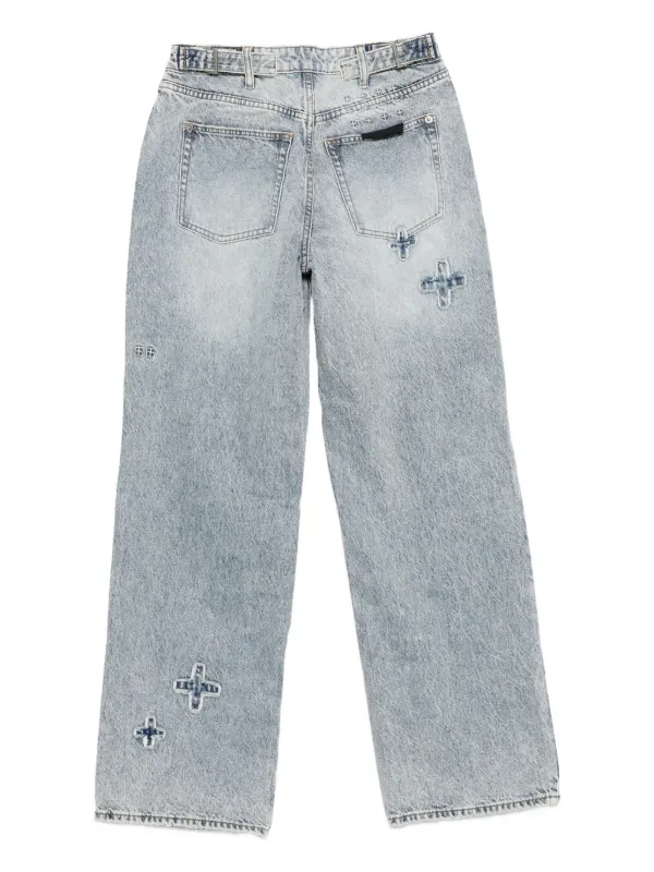 Ksubi cross-embroidered Cotton Jeans | Blue | FARFETCH