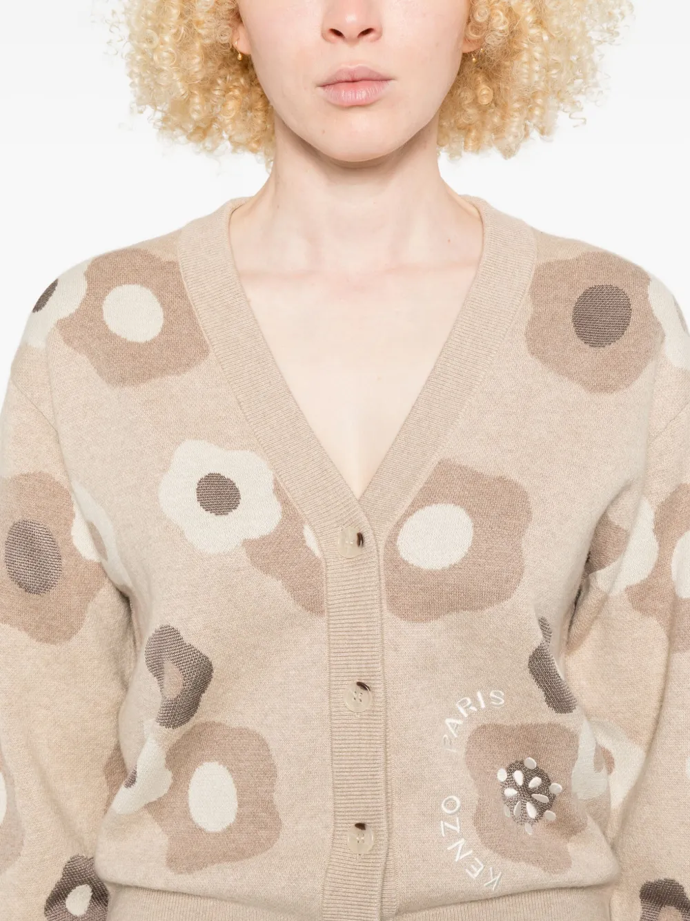 Kenzo Vest met bloemenprint en knopen Beige
