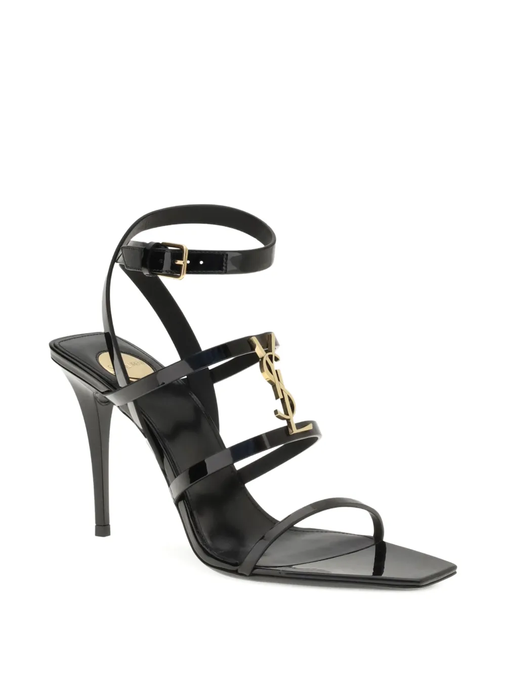 Saint Laurent 90mm Cassandra Logo-plaque Sandals In Black
