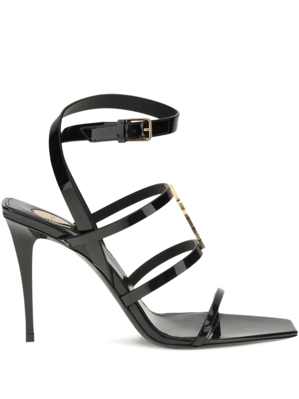 Saint Laurent 90mm Cassandra Logo-plaque Sandals In Black