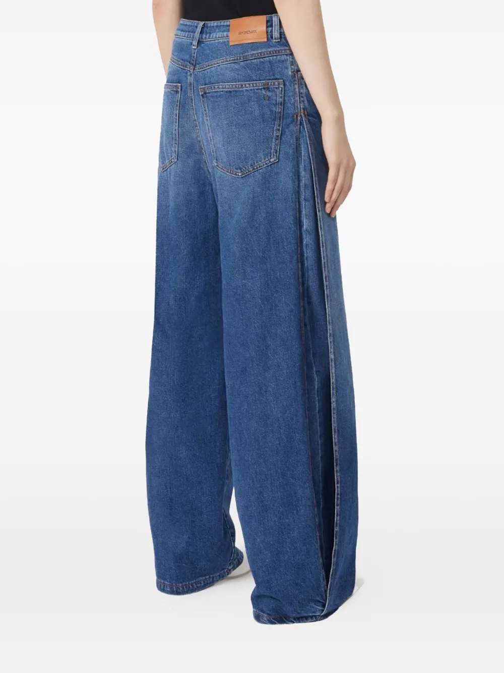 Sportmax Jeans met wijde pijpen en zijsplit Blauw