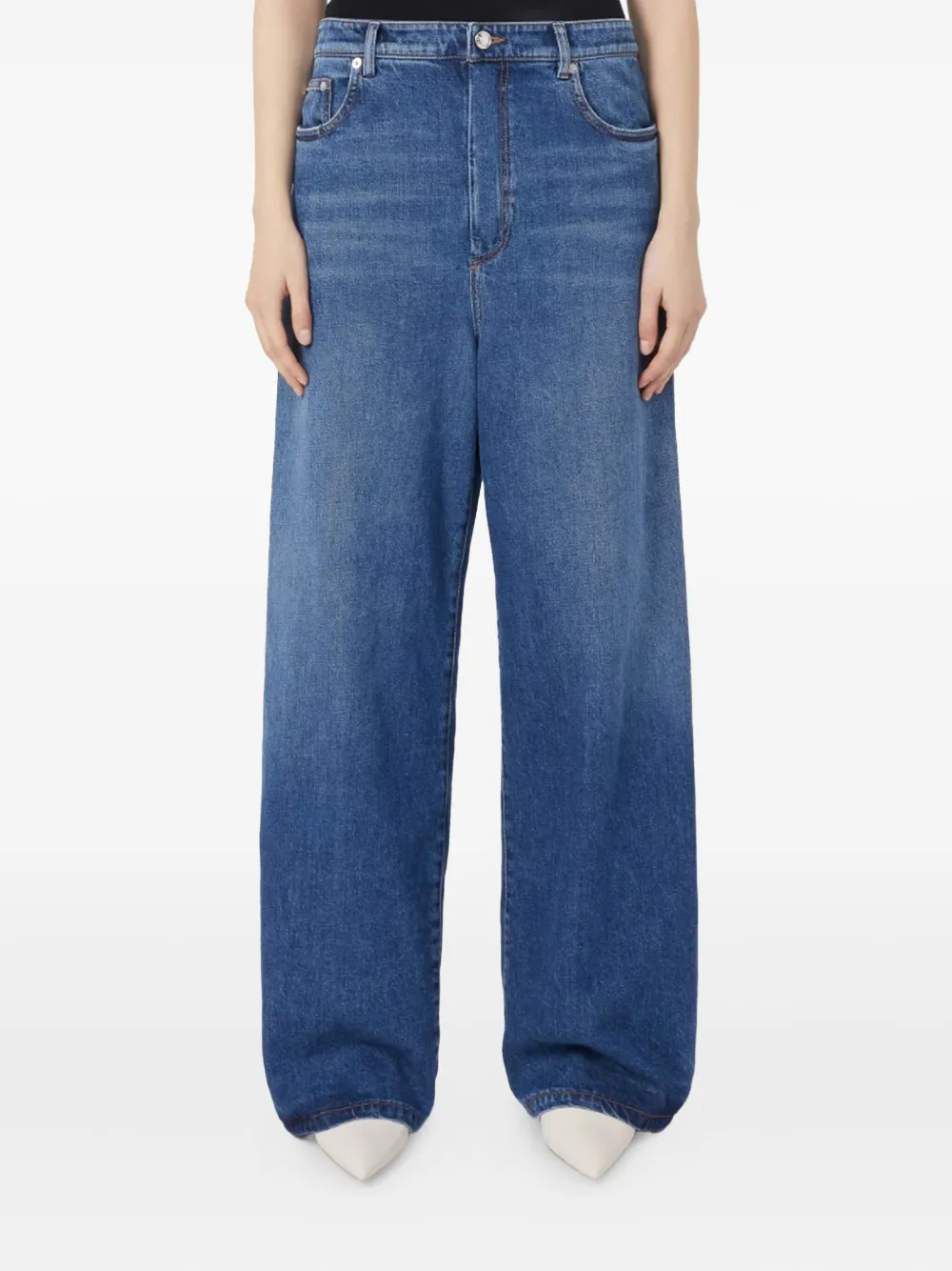Sportmax Jeans met wijde pijpen en zijsplit - Blauw