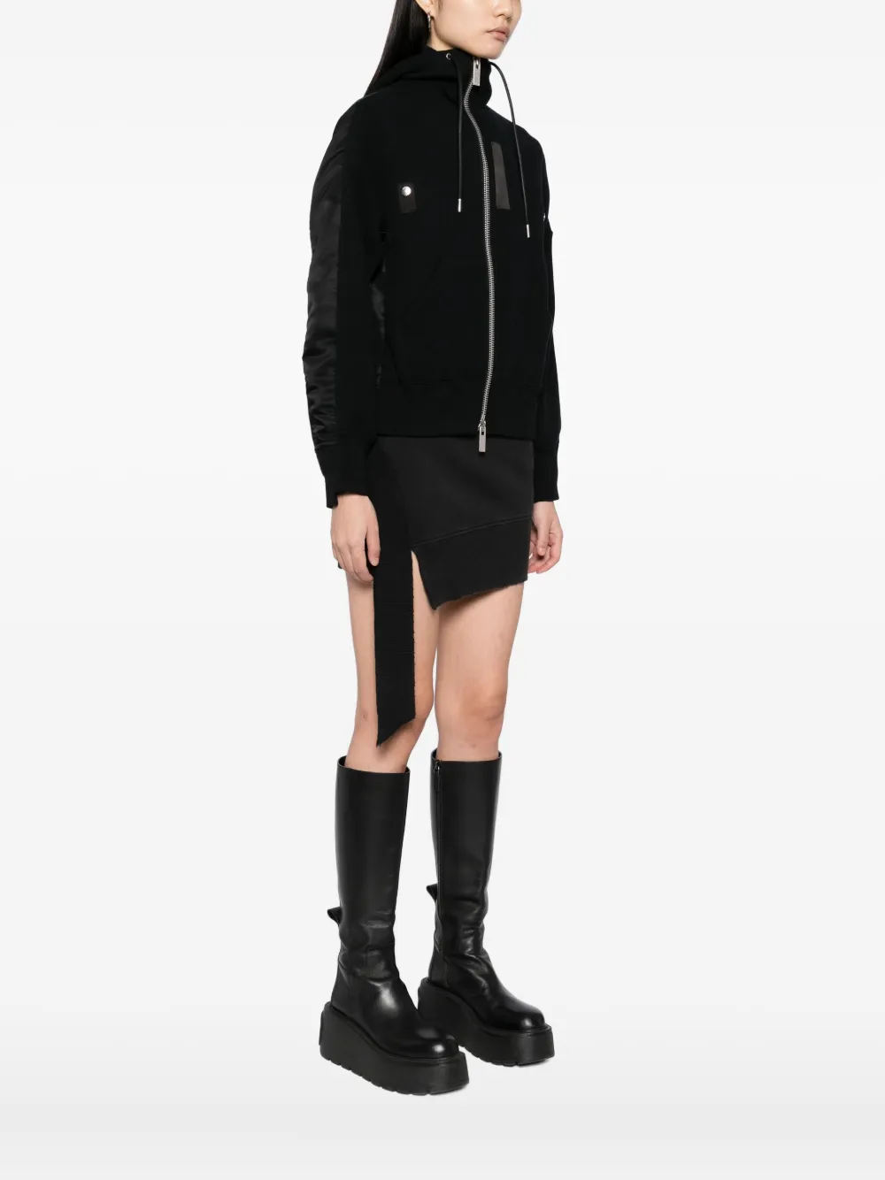 Sacai Twill Hoodie In Black