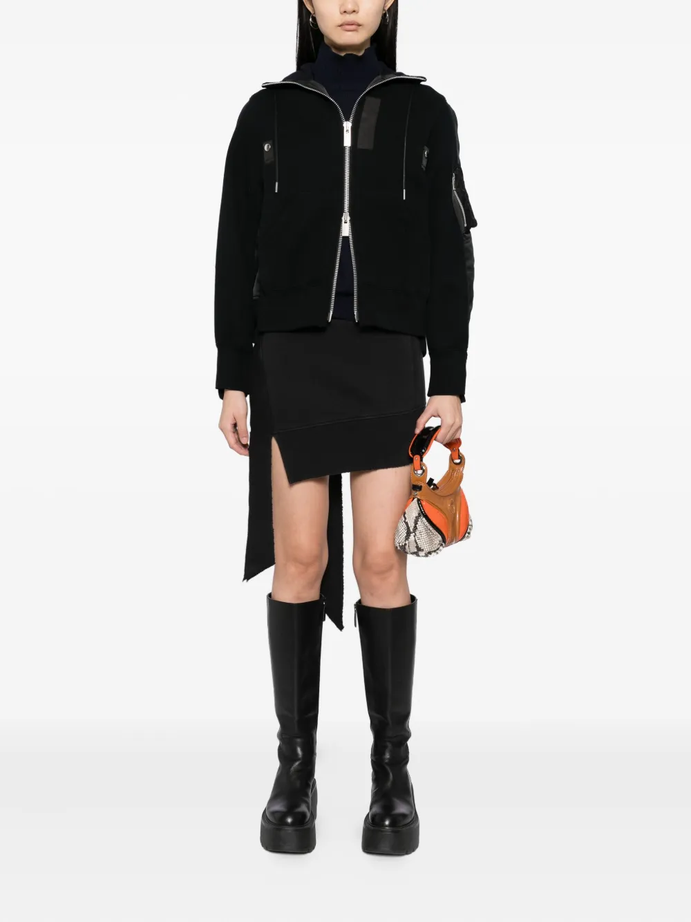 sacai twill hoodie Zwart