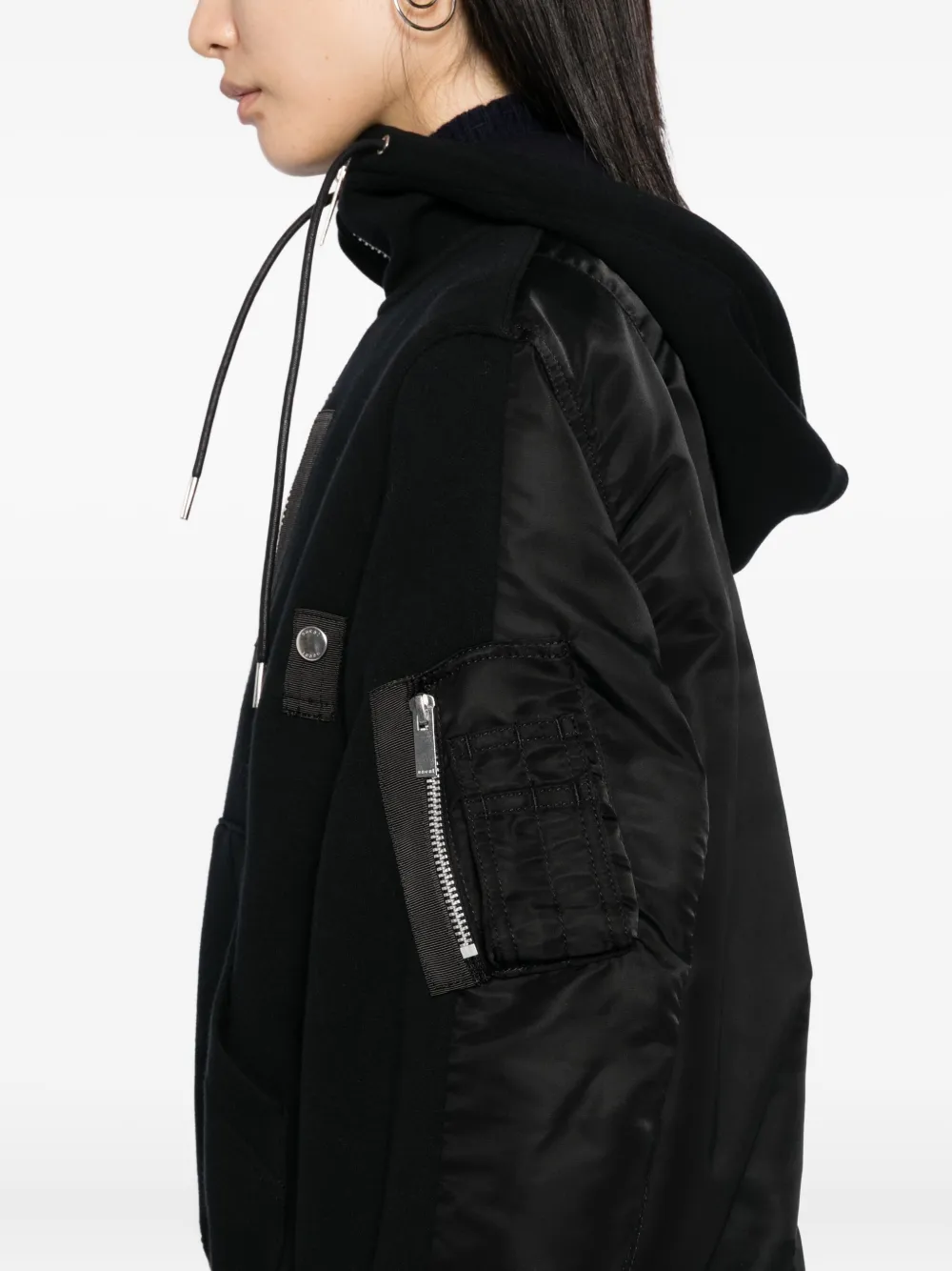 sacai twill hoodie Zwart