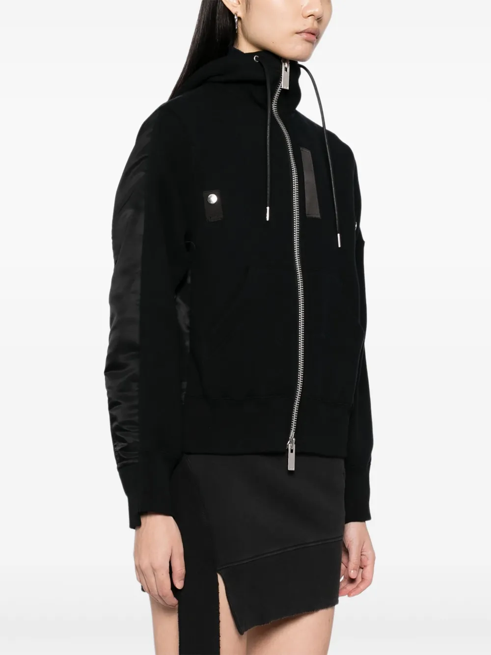 sacai twill hoodie Zwart